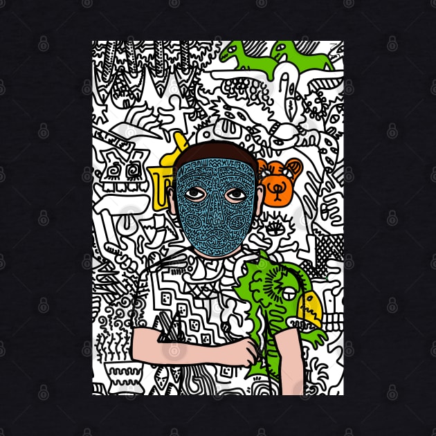 Whimsical Digital Collectible - Character with MaleMask, DoodleEye Color, and DarkSkin on TeePublic by Hashed Art